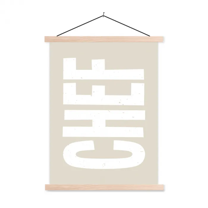 Wit - Chef - Decoratie - Japandi textielposter latten blank klein -3d