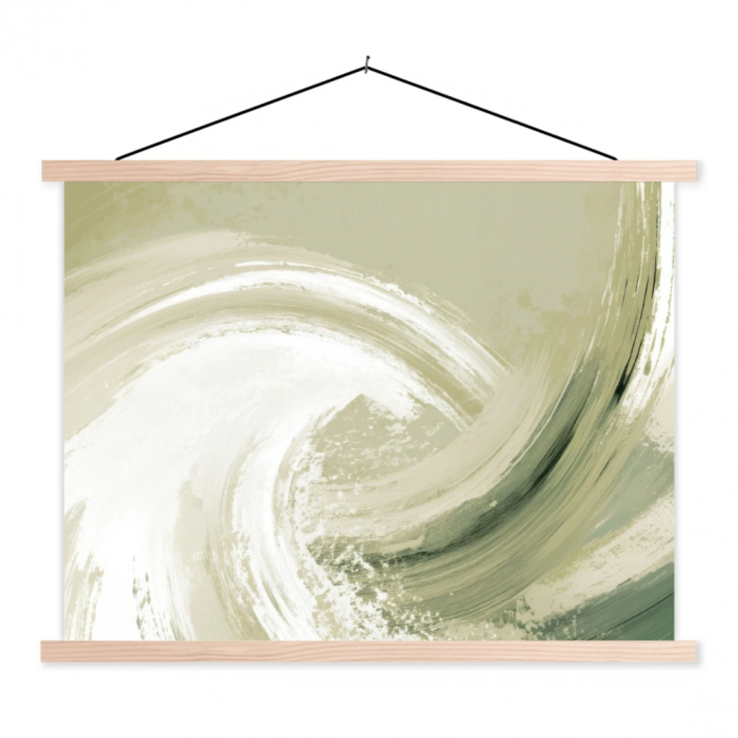 Abstract - Penseelstreken - Golven - Groen textielposter latten blank klein -3d