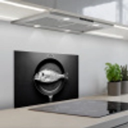 Pan - Vis - Zwart - Wit keuken achterwand spatscherm klein -3d_schuin