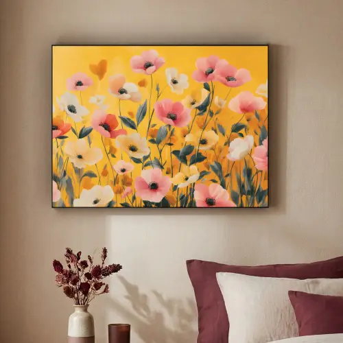 Bloemen - Veld - Geel Textielframe zwart klein -sfeer1