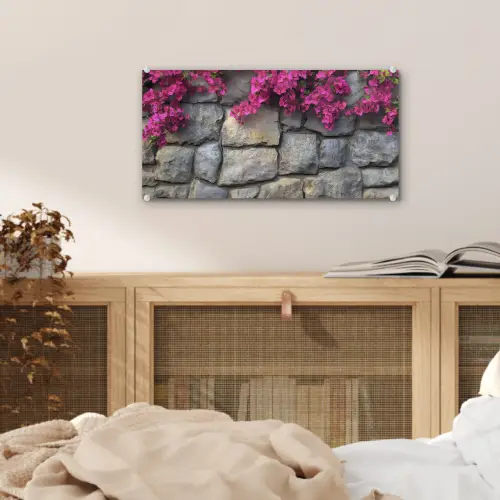 Bougainvillea - Stenen Muur - Roze plexiglas 5mm klein -sfeer4