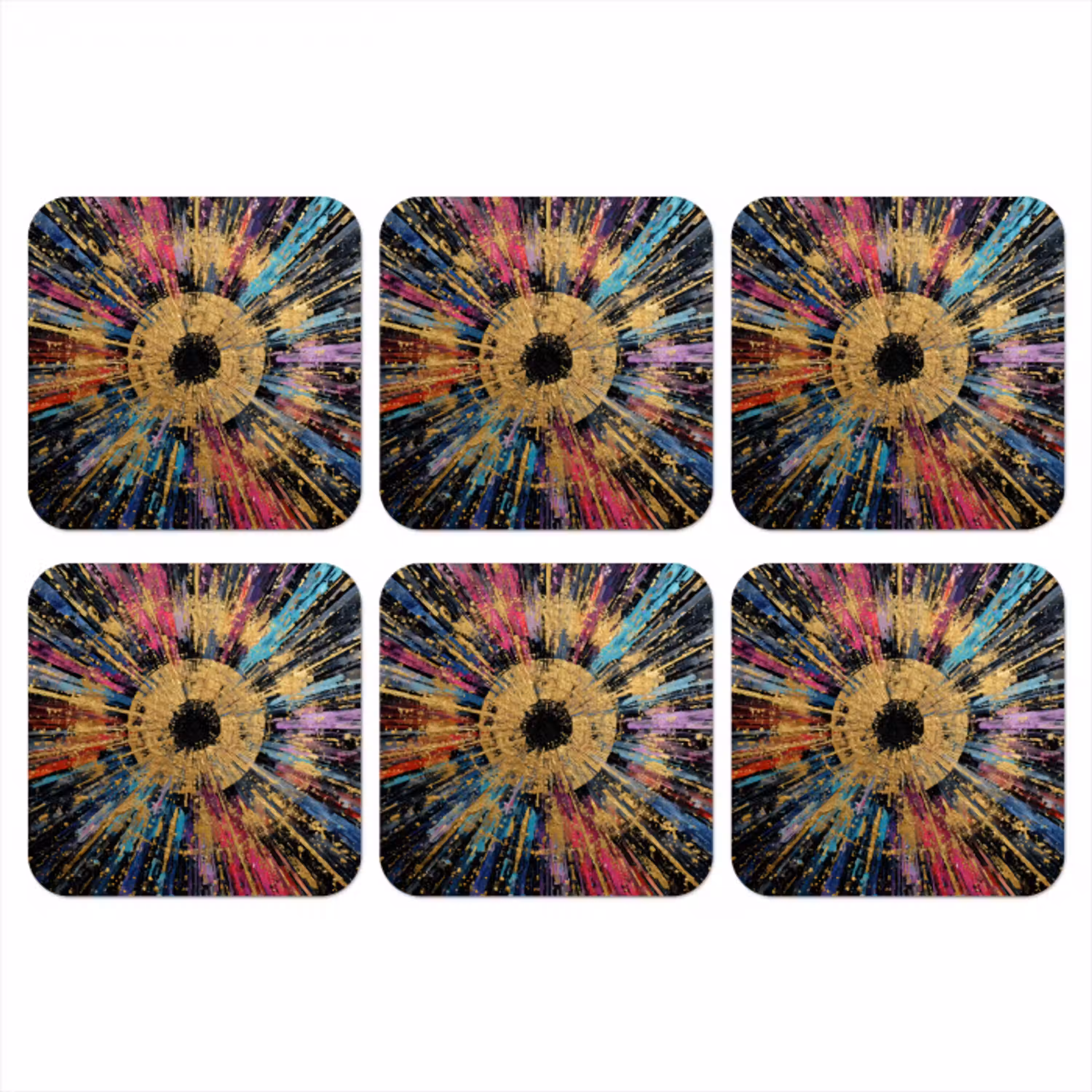 Explosie - Goud - Kleurrijk - Abstract onderzetter kurk middel -3d