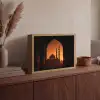 Moskee - Oranje lucht - Islamitisch Light Box met batterij (Wandlamp) middel -sfeer2