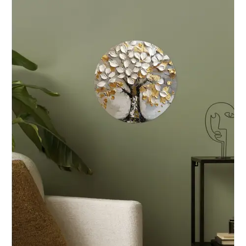 Boom - Beige - Grijs - Goud - Abstract Wandcirkel behangsticker klein -sfeer2