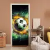 Bal - Voetbal - Groen - Oranje - Rook deurposter klein -sfeer1