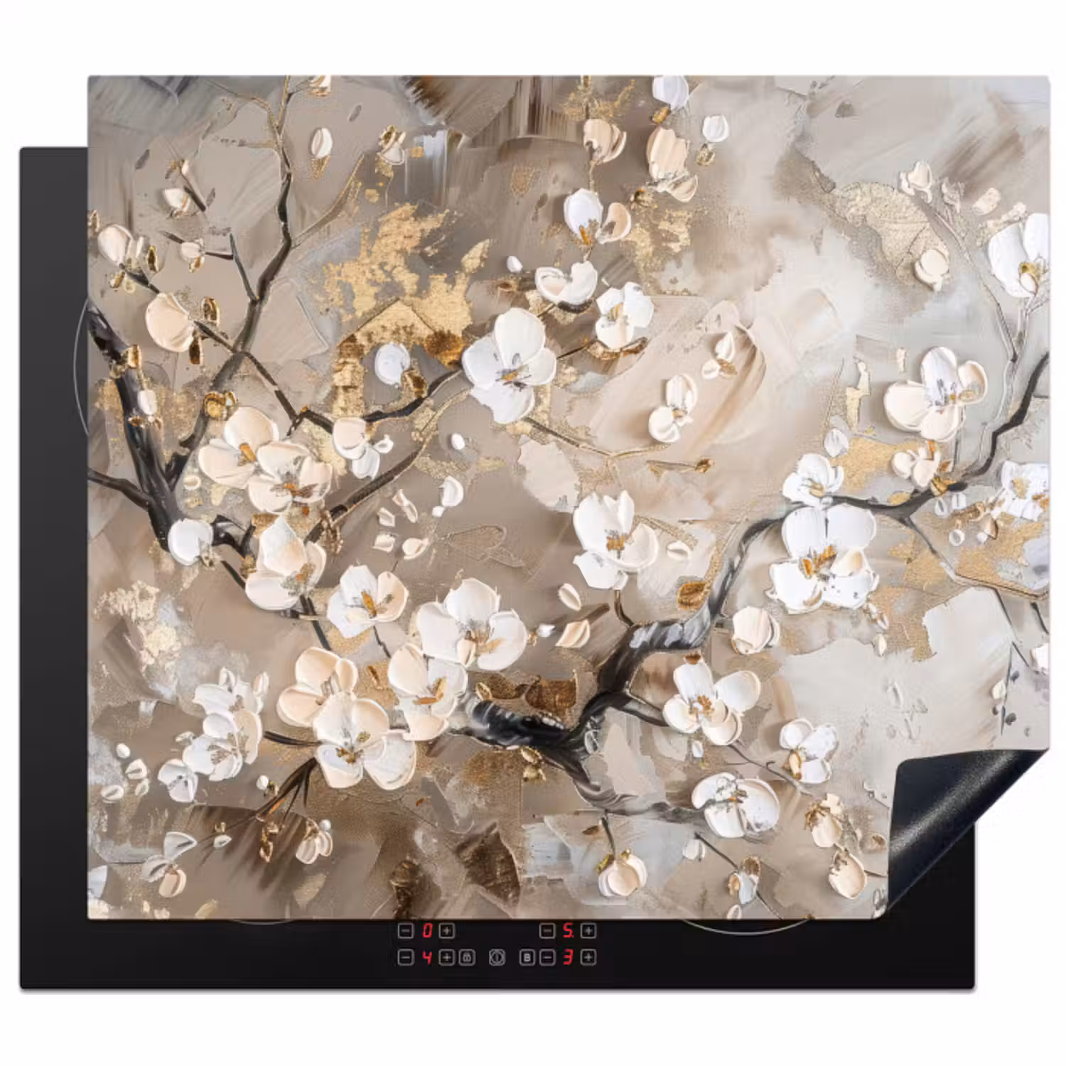 Inductie beschermer - Bloemen - Wit - Goud - Beige  - Luxe