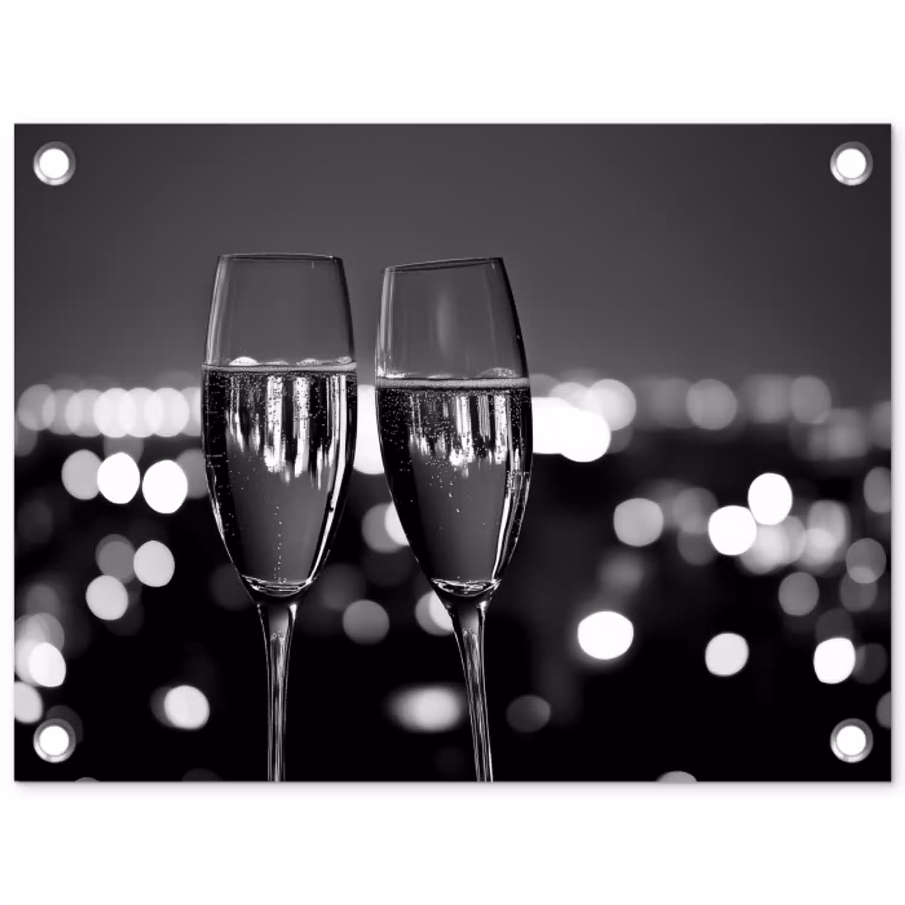 Bubbels - Proosten - Champagneglazen - Stadslichten tuinposter los doek klein -3d