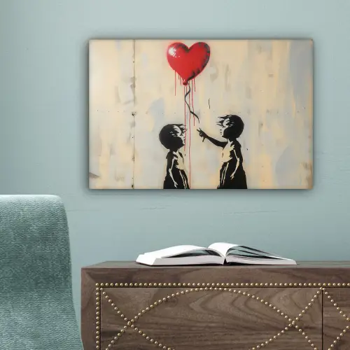 Street art - Banksy - Ballon - Graffiti - Retro canvas 2cm klein -sfeer4