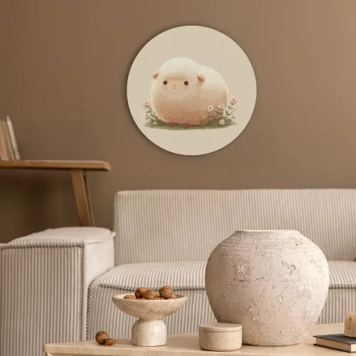 Schaap - Beige - Bloemen Akoestische PET Vilt - Rond klein -sfeer1