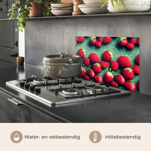 Aardbeien - Rood - Groen - Kroontjes keuken achterwand spatscherm klein 900 -usp_NL