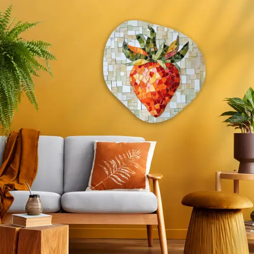 Aardbei - Rood - Mozaïek - Fruit Wandcirkel Organisch Aluminium middel -sfeer4