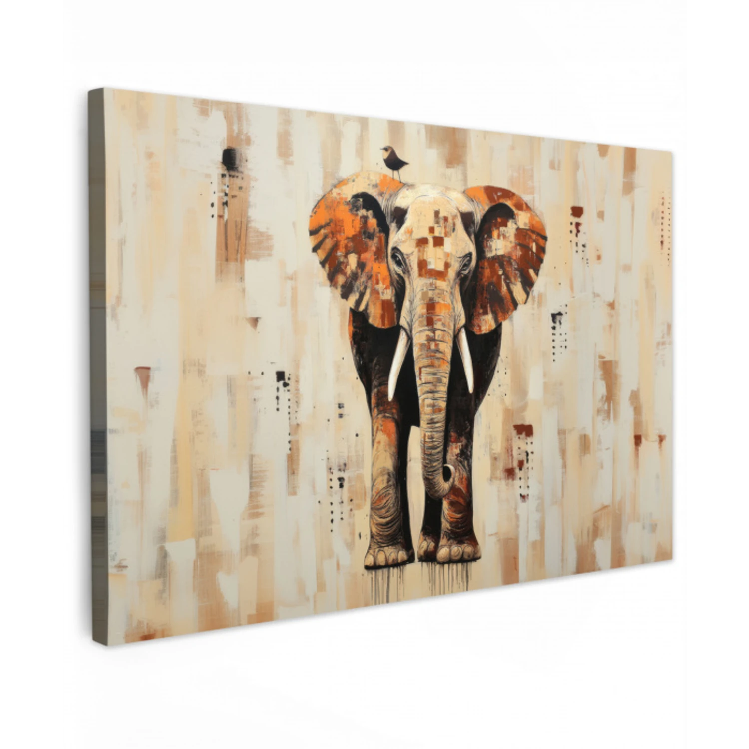 Olifant - Slurf - Mozaïek - Abstract Tuinposter op houten frame 2 cm dik klein -3d