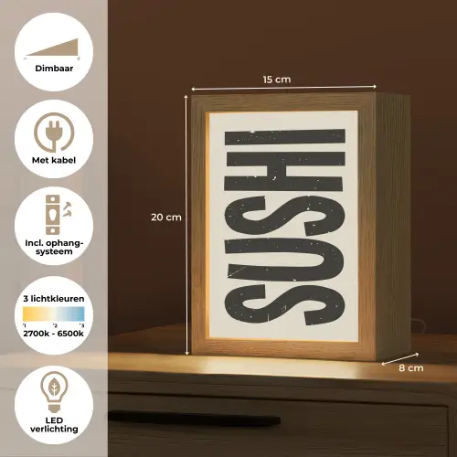 Zwart - Sushi - Japandi - Vintage Light Box met kabel (Tafellamp) klein -USP_NL