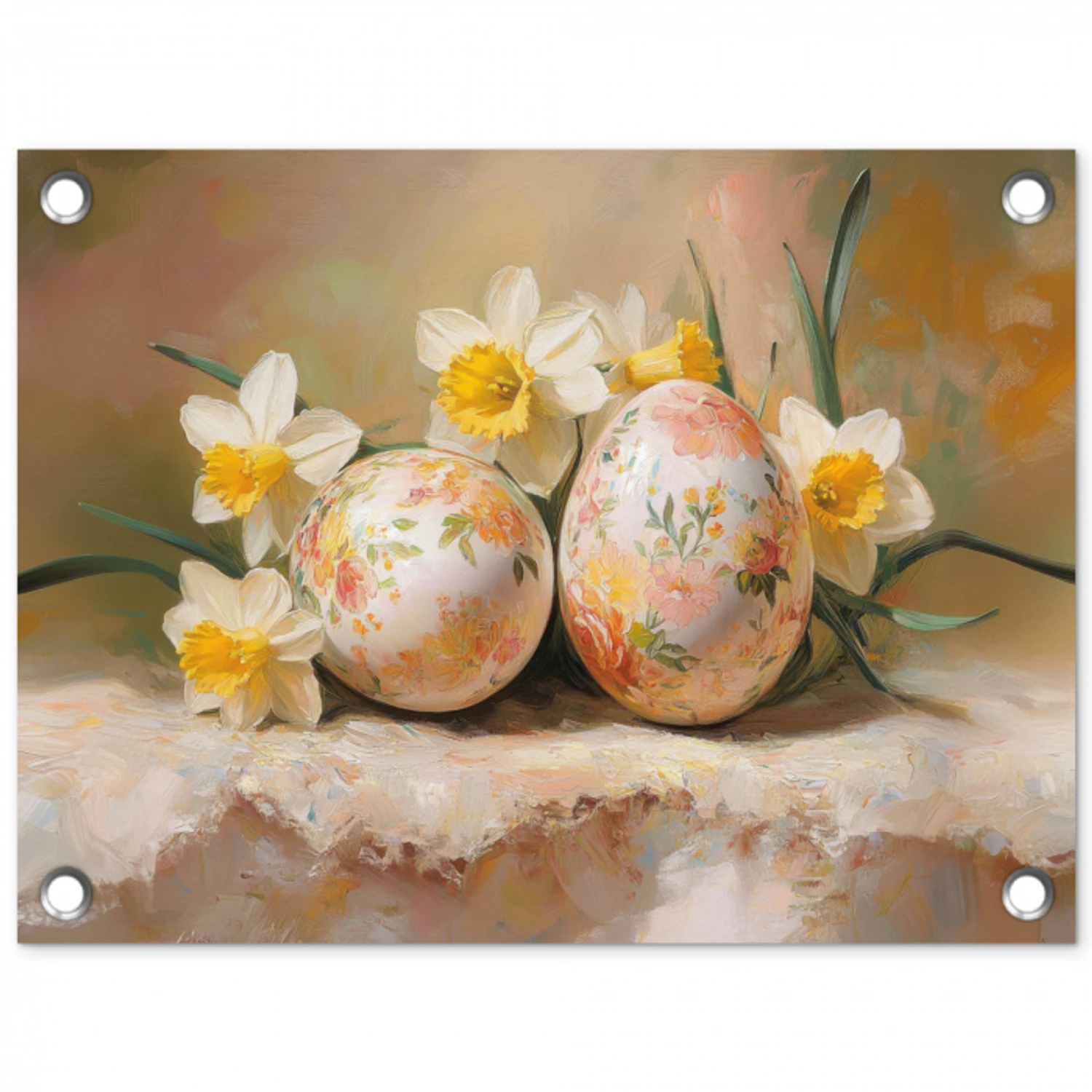 Bloemen - Eieren - Geschilderd tuinposter los doek klein -3d