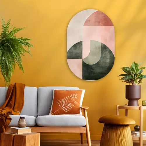 Cirkel - Abstract - Roze Wandcirkel Ovaal Glas middel -sfeer4
