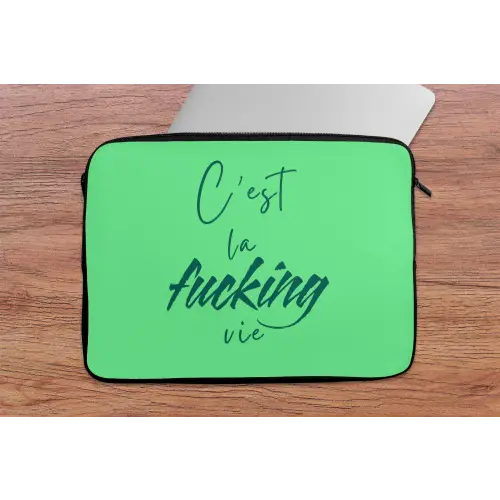 c'est la fucking vie - Groen - Penseelstijl laptophoes neopreen klein -tafel
