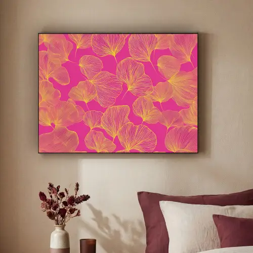 Bladeren - Nerven - Grafisch - Roze Textielframe zwart klein -sfeer1