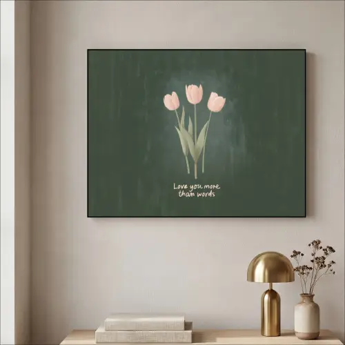 Tulpen - Roze - Tekst - Love Textielframe zwart klein -sfeer2