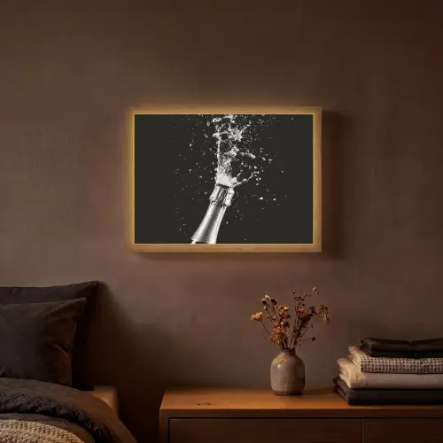 Champagne - Zwart - Spetters - Popping Light Box met batterij (Wandlamp) middel -sfeer4