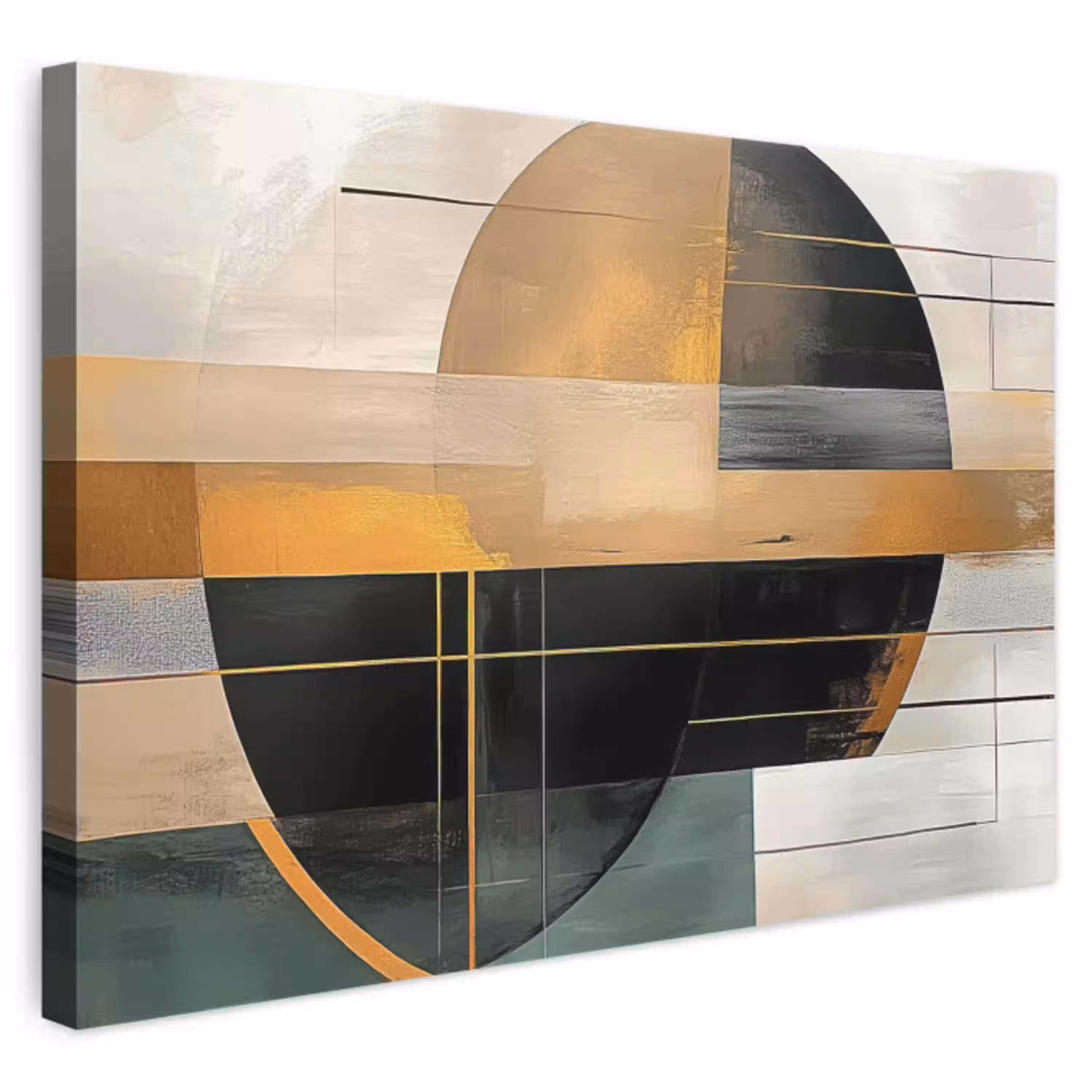 Abstract - Goud - Brons - Groen - Vormen - Modern canvas 2cm klein -3d
