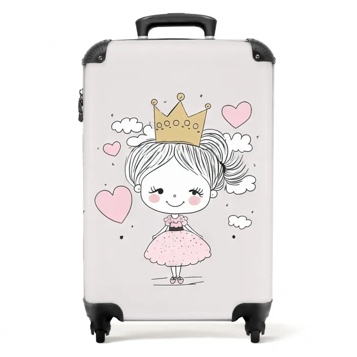 Kleine prinses met hartjes Koffer - NBS - Handbagage middel -productfoto_recht