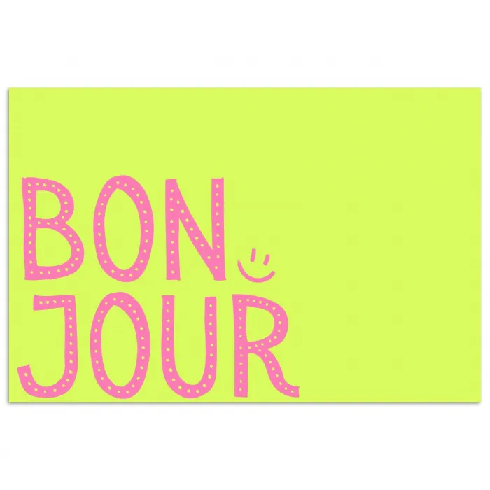 Groen - Smiley - Bonjour - Roze poster papier klein -3d