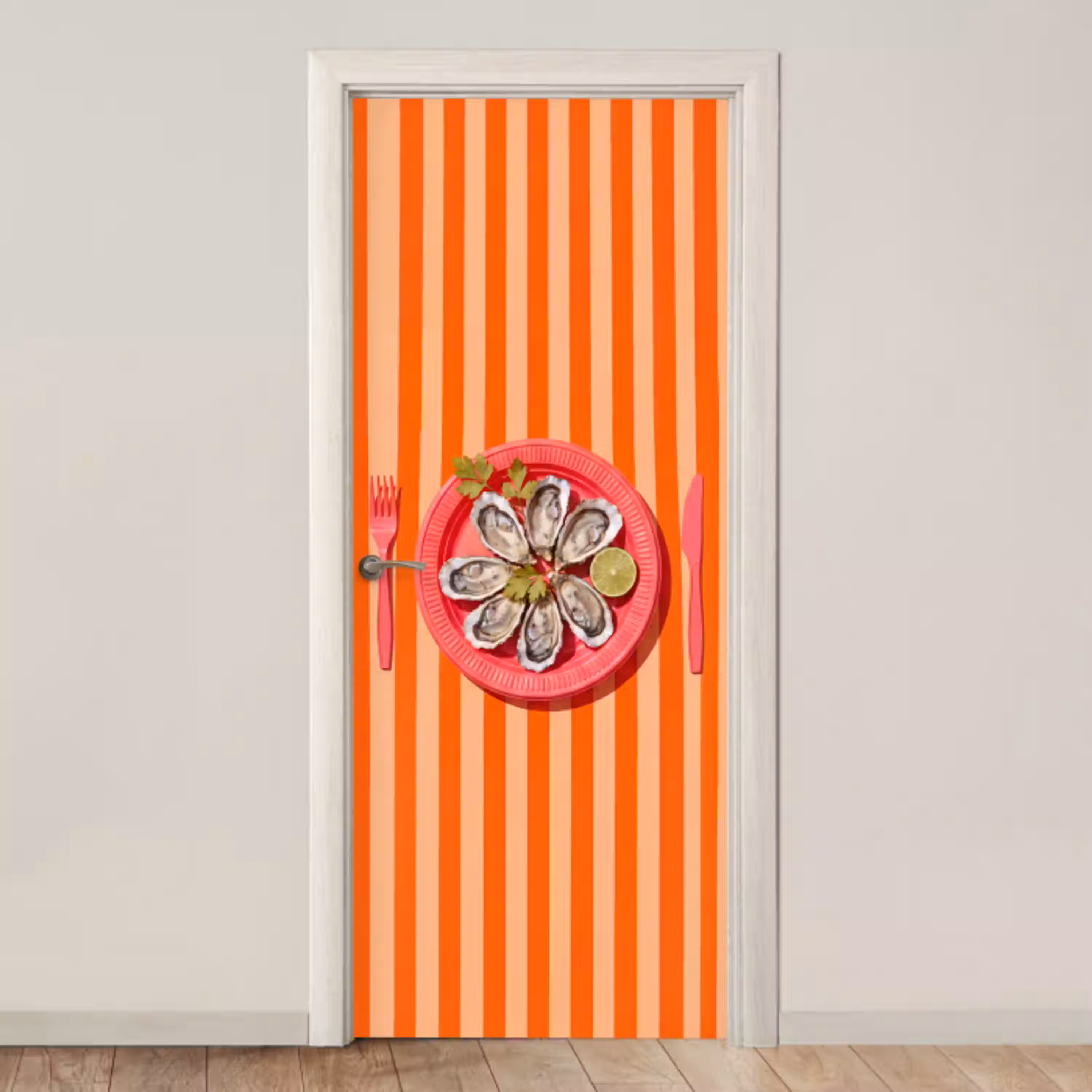 Eten - Oester - Zeevruchten - Oranje - Modern deurposter klein -3d_beige
