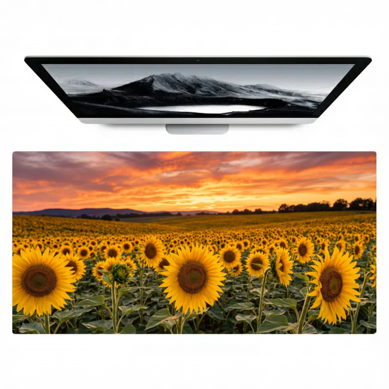 Zonnebloemen - Heuvellandschap - Geel Muismat XXL klein -zzz3d