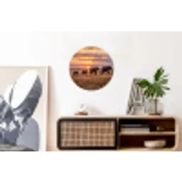 Olifanten - Savanne - Zonsondergang - Afrika - Warm Wandcirkel aluminium klein -kantoor