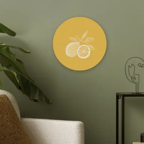 Citroenen - Illustratie - Minimalistisch - Geel Akoestische PET Vilt - Rond klein -sfeer2