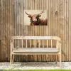 Kerst - Schotse Hooglander - Bruin - Krans Tuinposter op houten frame 2 cm dik klein -sfeer4