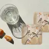 Vogels - Bloesemtak - Bloemen - Oranje onderzetter kurk middel -sfeer4