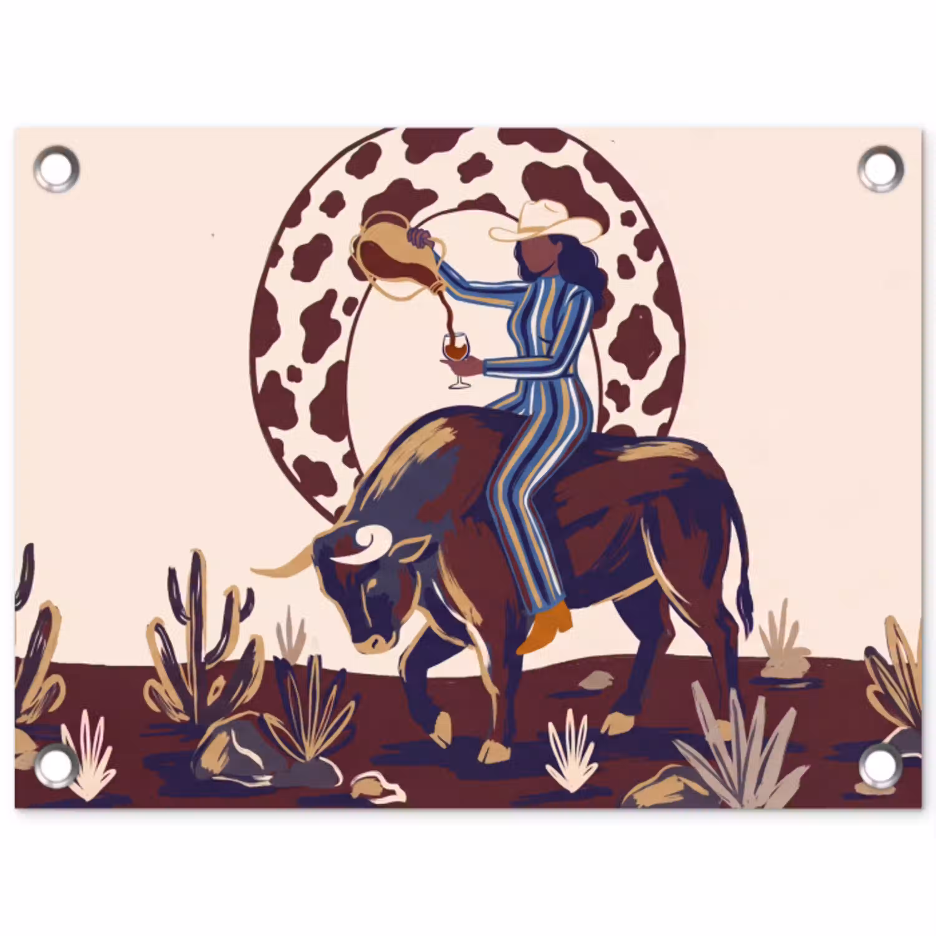Mensen - Dieren - Cowboy - Abstract - Kleurrijk tuinposter los doek klein -3d