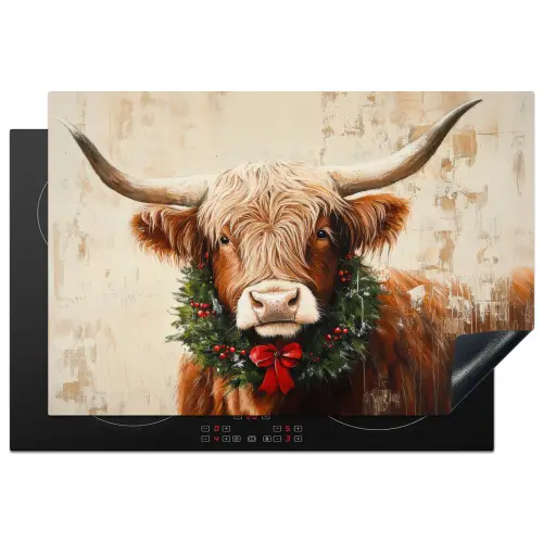 Kerst - Schotse Hooglander - Bruin - Krans Inductie beschermer vinyl 3mm klein -3d