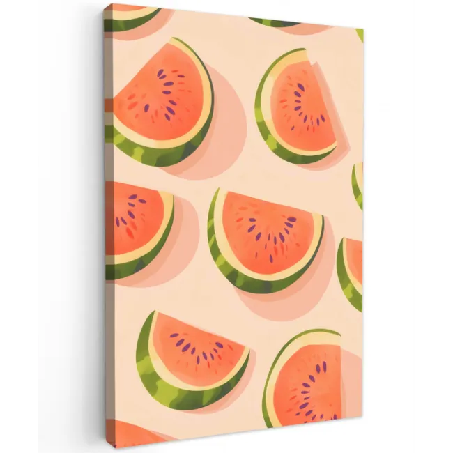 Watermeloen - Schijfjes - Pitten - Rood Tuinposter op houten frame 2 cm dik middel -3d