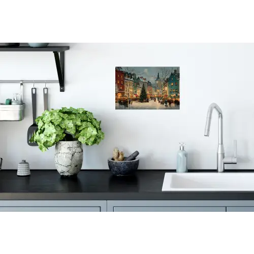 Kerstsfeer - Stadsplein - Kleurrijk Muursticker klein -keuken