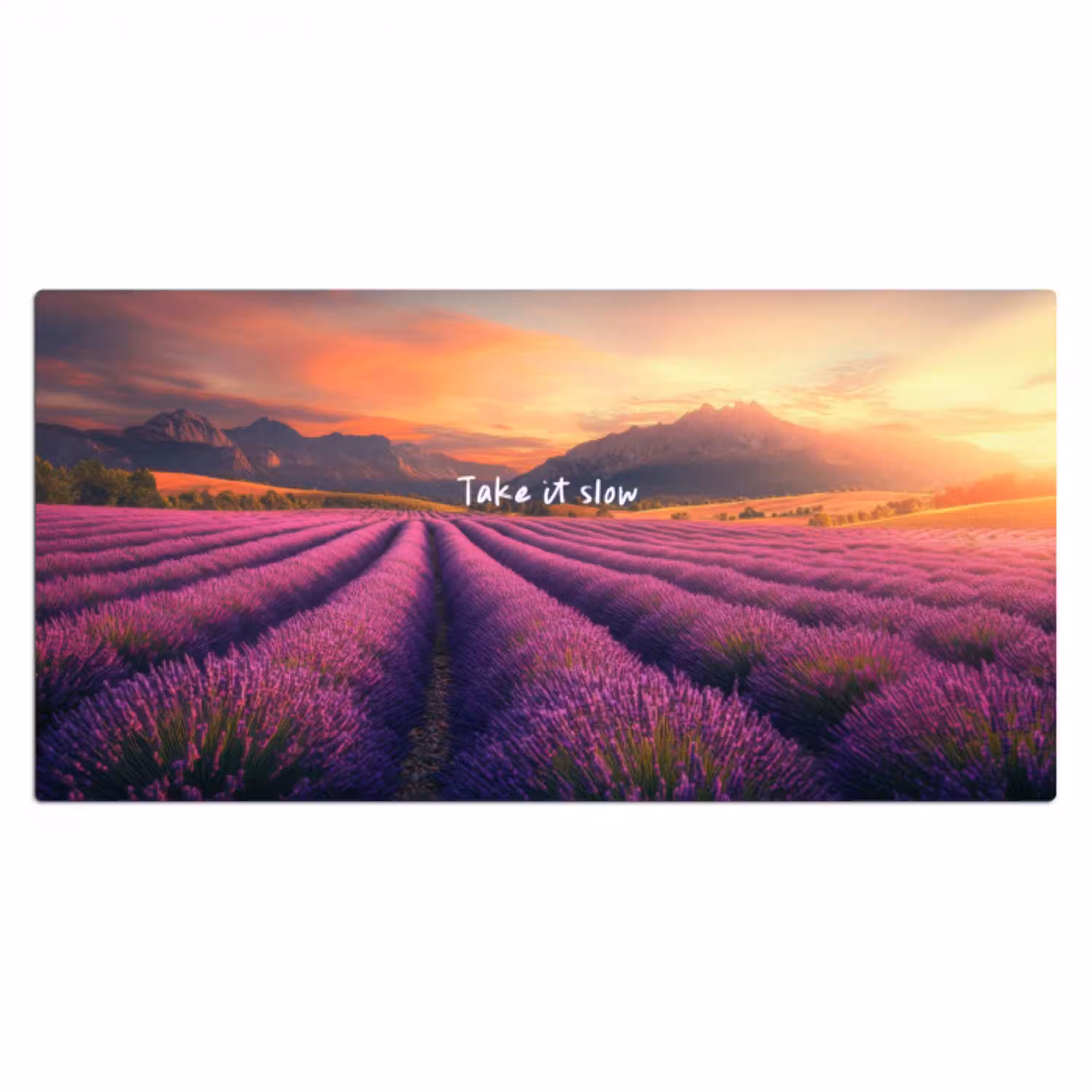 Lavendelveld - Quote - Zonsondergang Muismat XXL klein -3d_leeg