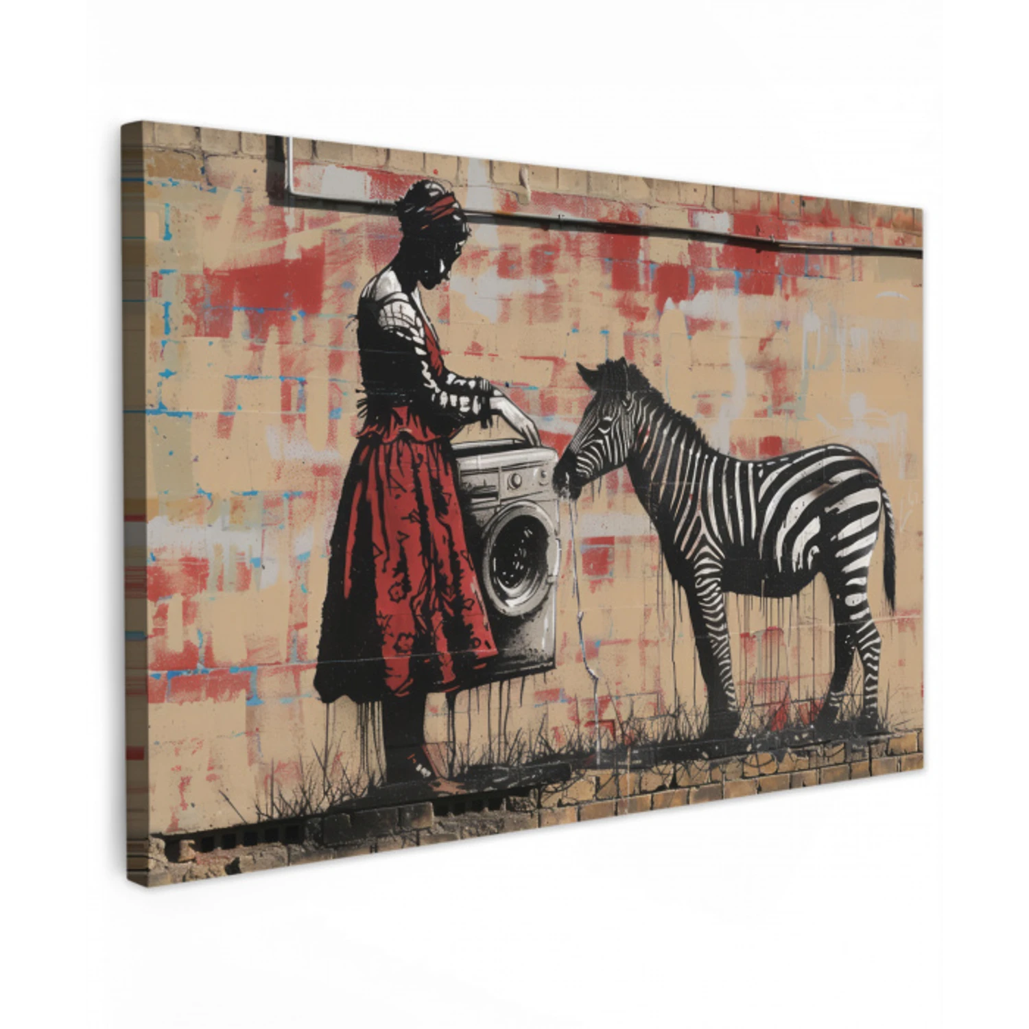Street art - Zebra - Vrouw - Dieren - Graffiti - Banksy canvas 2cm klein -z3d