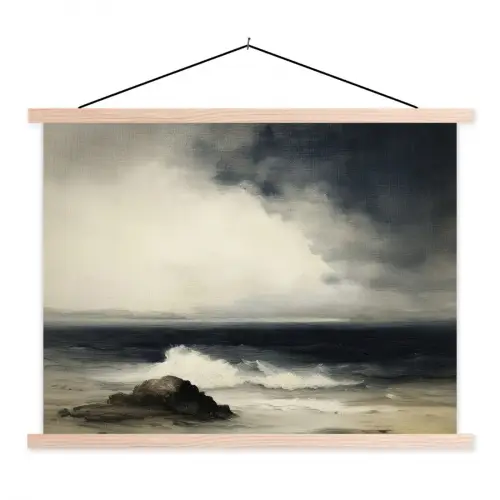 Zee - Rotsen - Storm textielposter latten blank klein -3d