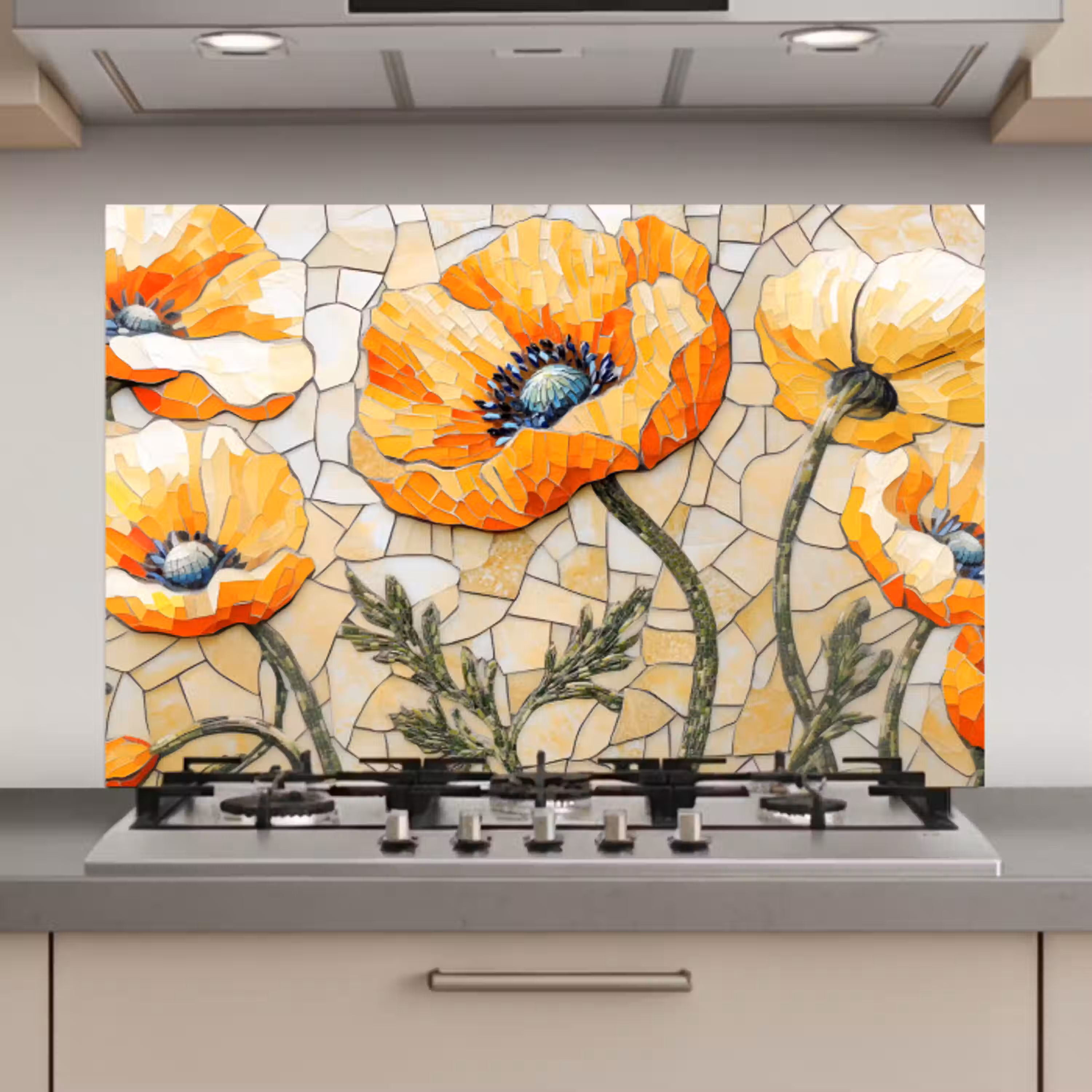 Klaprozen - Oranje - Mozaïek - Bladeren keuken achterwand spatscherm klein -3d_website