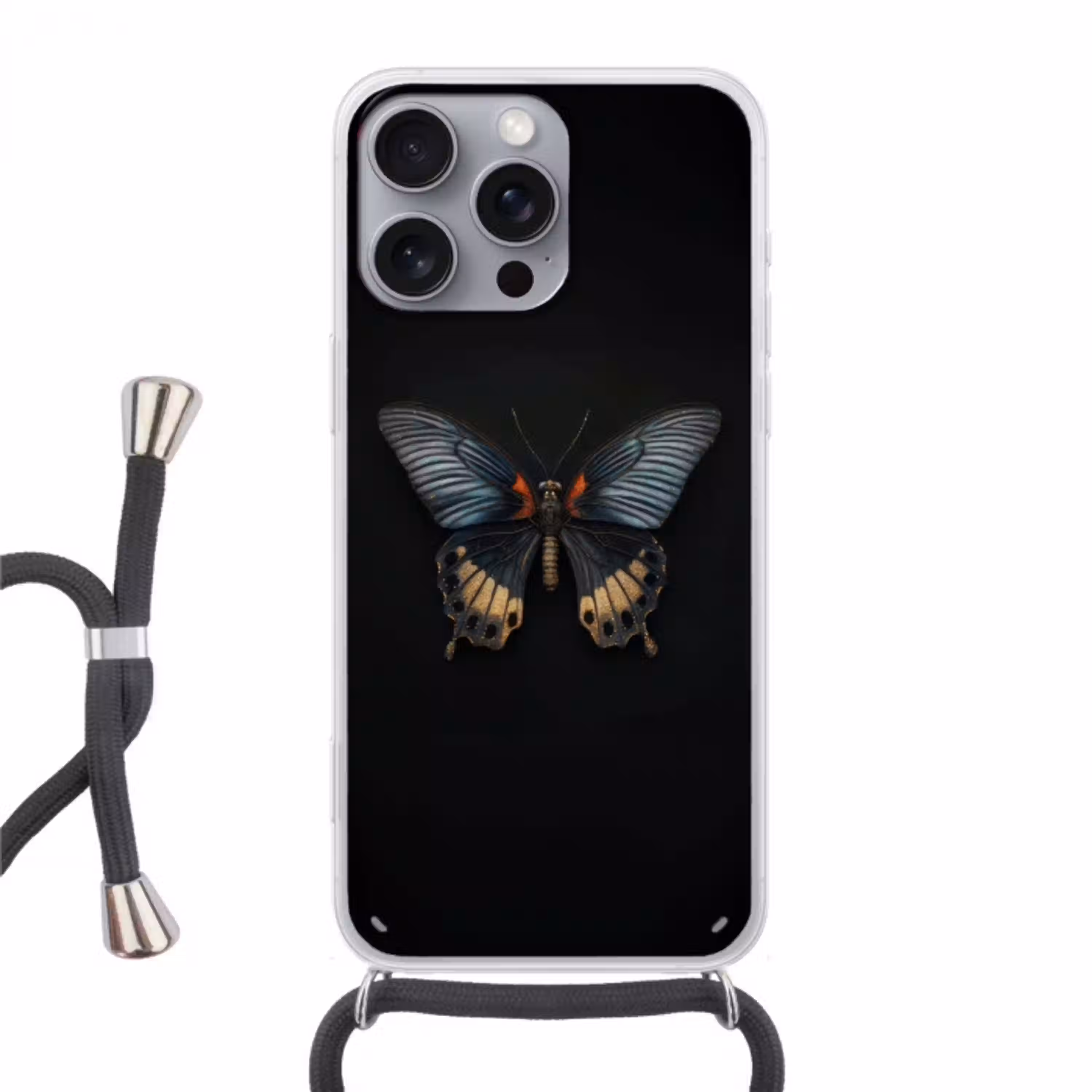 Vlinder - Metaalachtig - Geometrisch patroon Hoesje iPhone 16 Pro Max met koord klein -3d