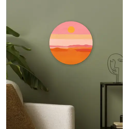 Zon - Abstract - Landschap - Oranje Wandcirkel kunststof plaat 5mm dik klein -sfeer3