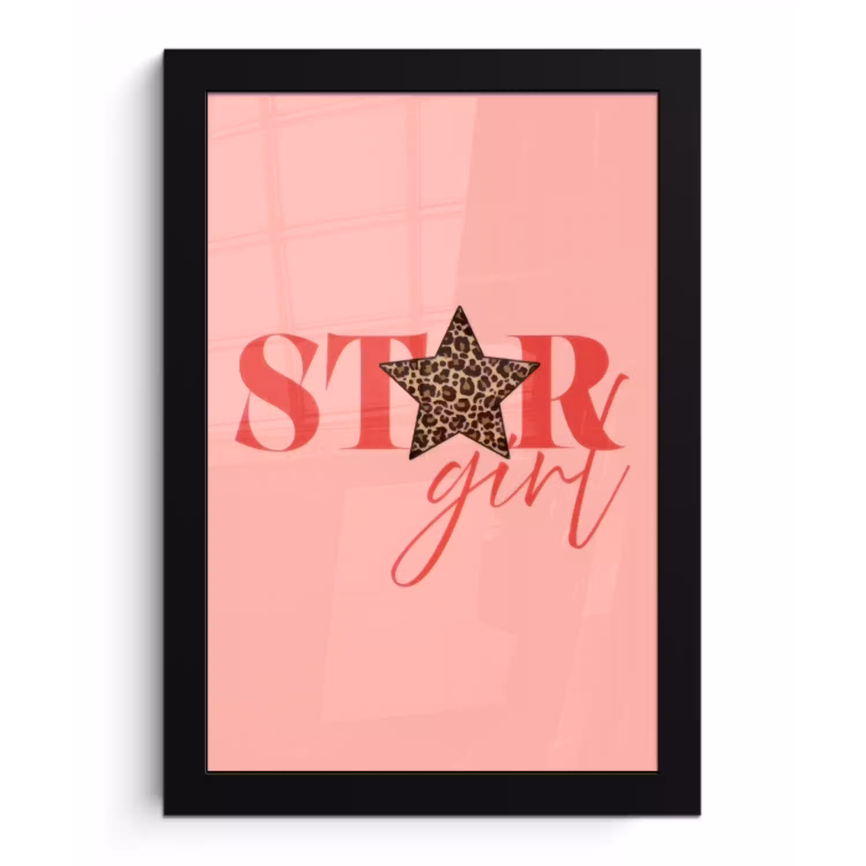 Star girl - Roze - Panter - Ster fotolijst zwart zonder passe partout klein -3d