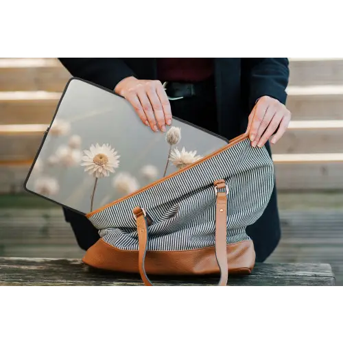 Strobloemen - Wit - Daglicht laptophoes neopreen klein -tas