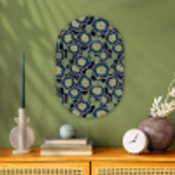Bloemen - Borduurwerk - Patroon - Blauw - Groen Wandcirkel Ovaal Forex klein 630 -sfeer2