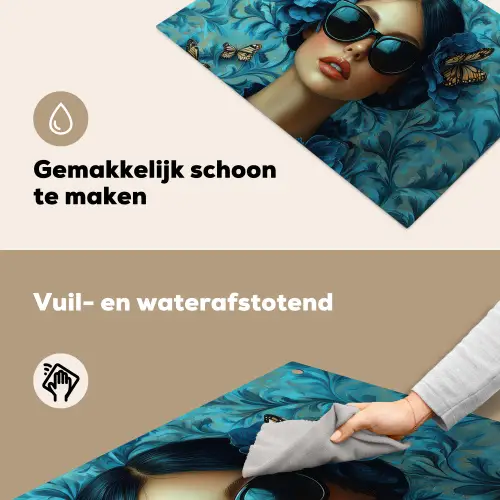 Vrouw - Bloemen - Vlinders - Blauw - Abstract Inductie beschemer met haakjes klein -ky-schoon-nl