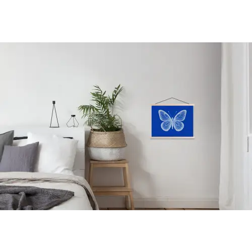 Vlinder - Wit - Getekend - Stippen textielposter latten blank klein -woonkamer