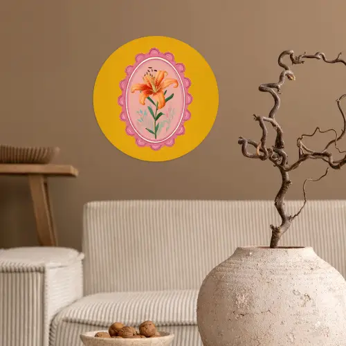 Lelie - Oranje - Lijst - Ovaal Wandcirkel behangsticker klein -sfeer1