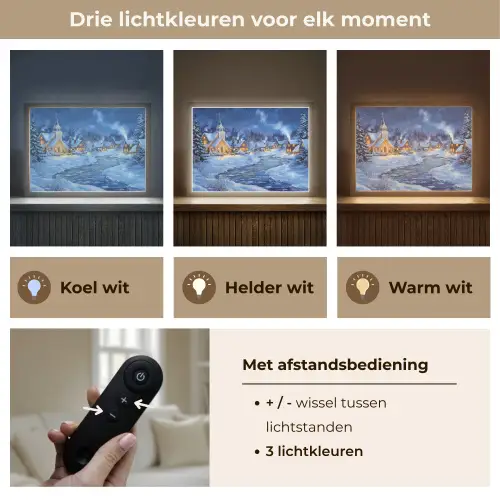 Winteravond - Kerstdorp - Donker Light Box met batterij (Wandlamp) middel -USP_lichtkleurNL