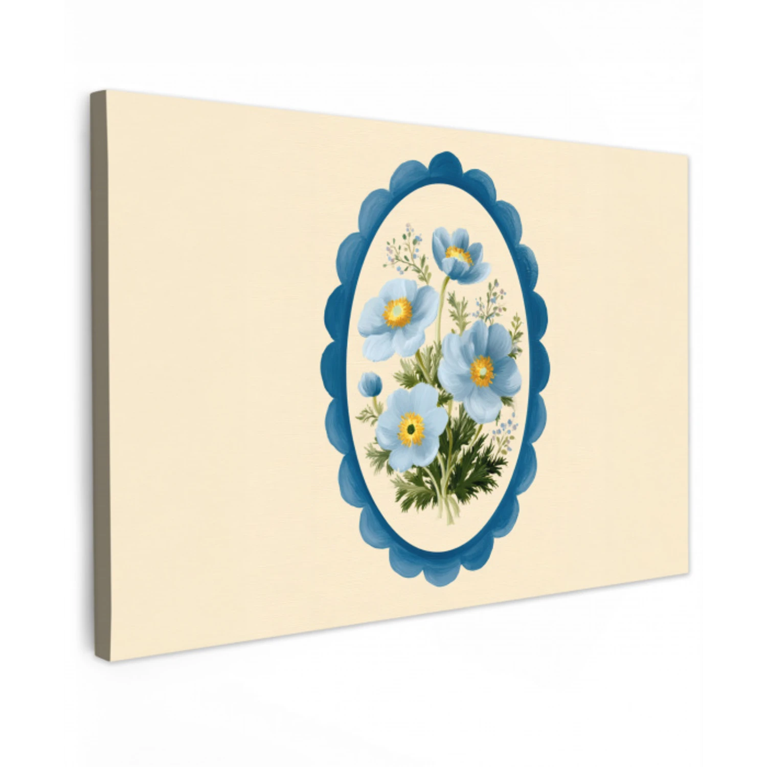 Lijst - Bloemen - Lichtblauw - Illustratie Tuinposter op houten frame 2 cm dik klein -3d